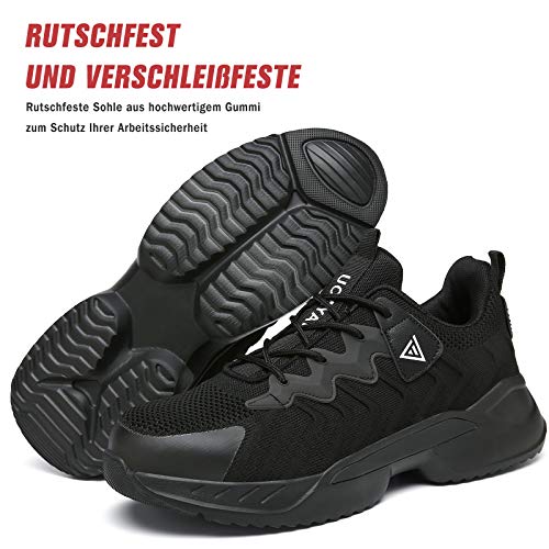 UCAYALI Zapatos de Seguridad Hombre Mujer Anti-Piercing Zapatos de Trabajo Punta de Acero Antideslizante Calzado Seguridad Deportivo Negro 104 Gr.39