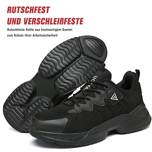 UCAYALI Zapatos de Seguridad Hombre Mujer Anti-Piercing Zapatos de Trabajo Punta de Acero Antideslizante Calzado Seguridad Deportivo Negro 104 Gr.39
