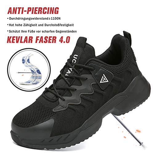 UCAYALI Zapatos de Seguridad Hombre Mujer Anti-Piercing Zapatos de Trabajo Punta de Acero Antideslizante Calzado Seguridad Deportivo Negro 104 Gr.39