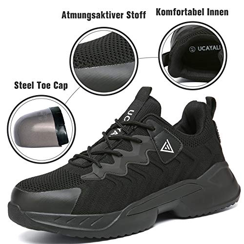 UCAYALI Zapatos de Seguridad Hombre Mujer Anti-Piercing Zapatos de Trabajo Punta de Acero Antideslizante Calzado Seguridad Deportivo Negro 104 Gr.39