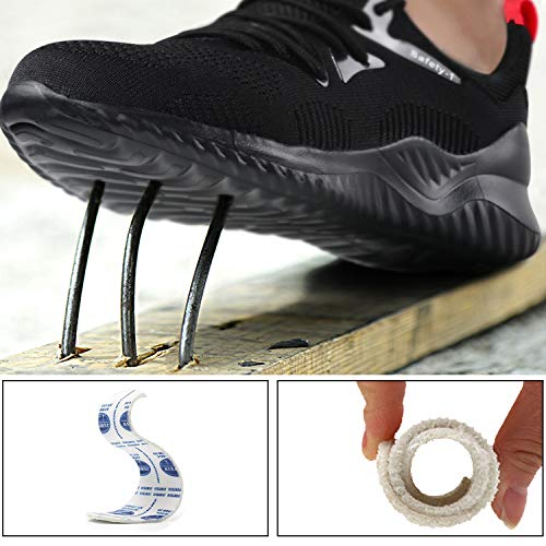 UCAYALI Zapatos de Seguridad Hombre Trabajo Ligeros Antiestaticos ESD Flexibles Calzados de Proteccion Safetoe Comodos Ligeras Zapatillas de Seguridad de Trabajo Anti Deslizante(026 Negro, 41 EU)