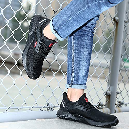 Ucayali Zapatos de Seguridad Hombre Trabajo Verano Zapatillas Trabajar Comodos Ligeros Transpirables Calzado de Seguridad Deportivo Punta de Acero(015 Negro, 255/41 EU)