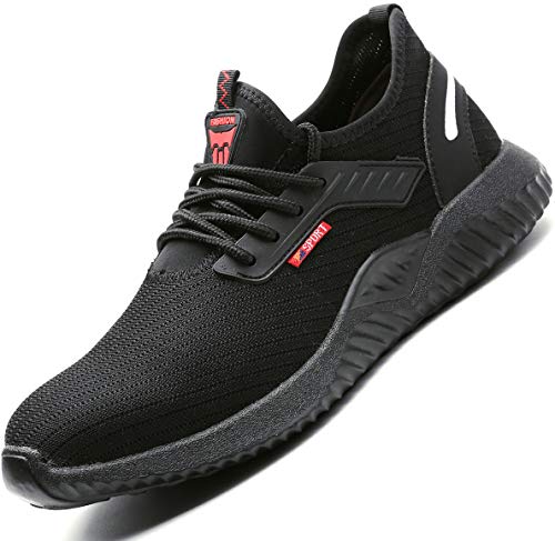 Ucayali Zapatos de Seguridad Hombre Trabajo Verano Zapatillas Trabajar Comodos Ligeros Transpirables Calzado de Seguridad Deportivo Punta de Acero(015 Negro, 255/41 EU)