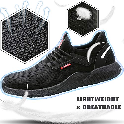 Ucayali Zapatos de Seguridad Hombre Trabajo Verano Zapatillas Trabajar Comodos Ligeros Transpirables Calzado de Seguridad Deportivo Punta de Acero(015 Negro, 255/41 EU)
