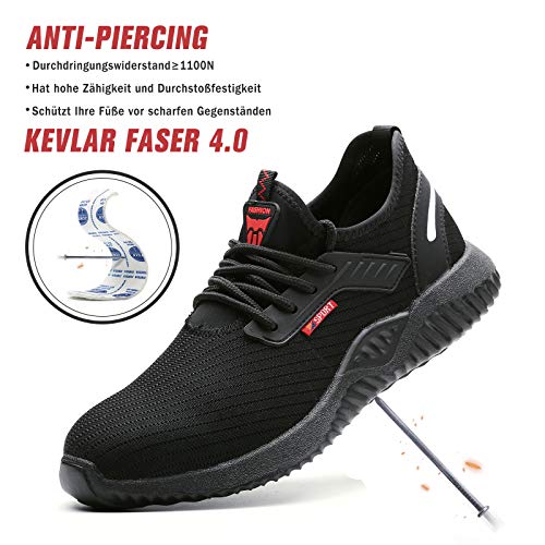 UCAYALI Zapatos Seguridad Hombre Calzado de Trabajo Ligeros Zapatos de Protección Antideslizante Anti Pinchazo Zapatos de Industria y Construcción Negro Oscuro Gr.45