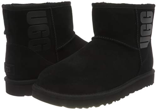 UGG Female Classic Mini UGG Rubber Logo Classic Boot, Black, 3 (UK)