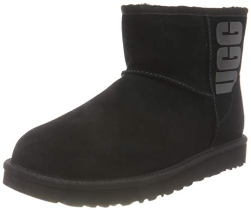 UGG Female Classic Mini UGG Rubber Logo Classic Boot, Black, 3 (UK)