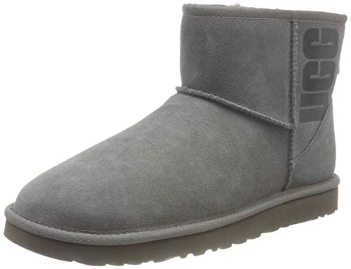 UGG Female Classic Mini UGG Rubber Logo Classic Boot, Grey, 6 (UK)