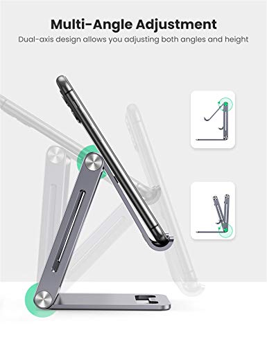 UGREEN Soporte Móvil, Universal Multiángulo Soporte Ajustable Atril Movil, Soporte Plegable de Aluminio para Teléfono, Compatible con Xiaomi Redmi Note 9, Redmi 9, iPhone 12 Pro, 11, XR, Samsung S21