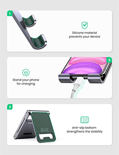 UGREEN Soporte Móvil, Universal Multiángulo Soporte Ajustable Atril Movil, Soporte Plegable de Aluminio para Teléfono, Compatible con Xiaomi Redmi Note 9, Redmi 9, iPhone 12 Pro, 11, XR, Samsung S21