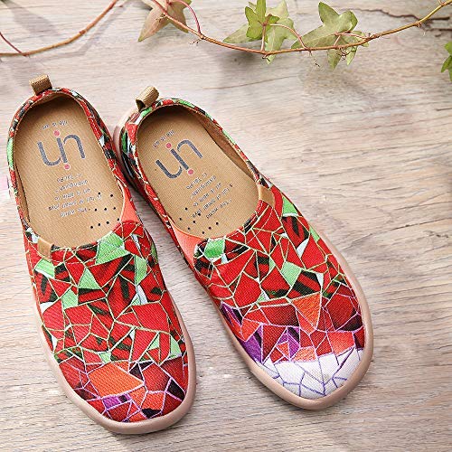 UIN Desigual Art Zapatos Casual Rojo Comodas el Naturalista Imprimio Mujer, Lona,Vestir,Plano,Mocasines Verano,Niña,Señora, Zapatillas Viaje Seguridad
