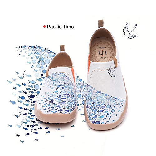 UIN Pacific Time Zapatillas de Deporte cómodas para Mujer para Viajes de Pescado Zapatos para Caminar Pintados de Moda Zapatos sin Cordones de Lona Azul