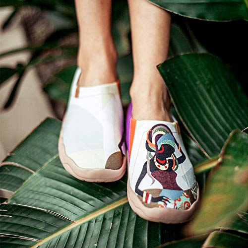 UIN Slip-On para Mujeres Mocasines de Cuero Zapatos Planos para Mujer Cómodo Mocasines Vintage Patrón Al Aire Libre Casual Zapatos para Caminar Monada 38