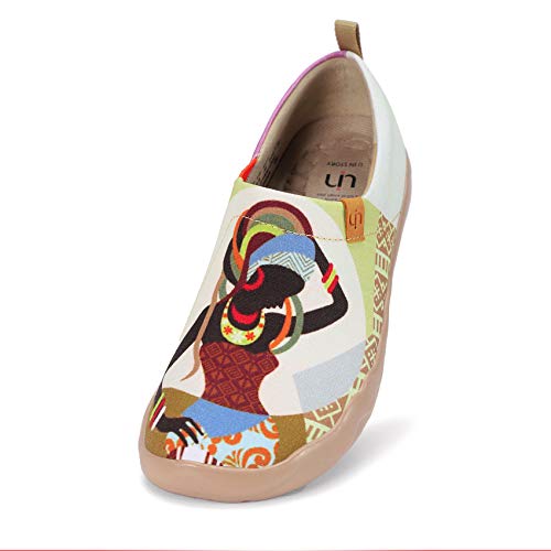 UIN Slip-On para Mujeres Mocasines de Cuero Zapatos Planos para Mujer Cómodo Mocasines Vintage Patrón Al Aire Libre Casual Zapatos para Caminar Monada 38
