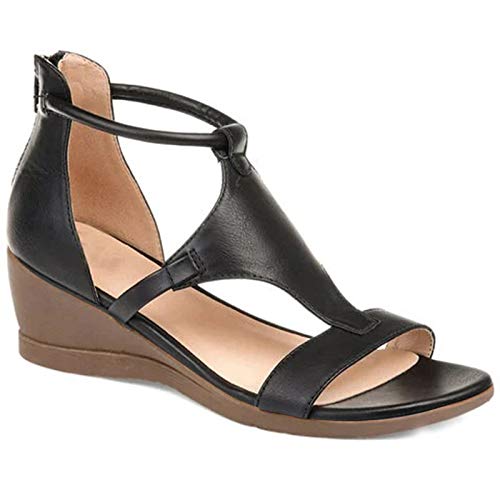UMOOIN Mujeres Wedges Sandalias Romano Vintage Sandalia Zapatos de Sandalia Casual Verano Moda Señoras Gladiador Open Toe Plataforma Atrás ZAPA,Negro,38