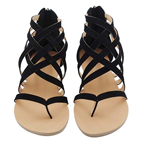 UMOOIN Sandalias de Mujer Plus Sandalias Gladiador para Mujeres 2021 Summer Beach Zapatos Mujer Roma Sandalias Planas Soft Flip Flop,Negro,39