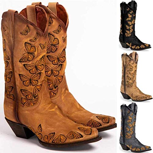 UMore Botas Altas Invierno Mujer, Botas de Nieve Caña Ancha Zapatos Mujer Cuña Planos Sintética Peluche Jinete Bajo Cómodos Peludas Calentitas 2020