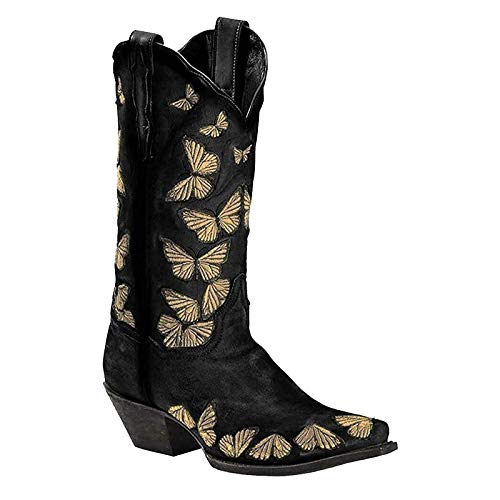 UMore Botas Altas Invierno Mujer, Botas de Nieve Caña Ancha Zapatos Mujer Cuña Planos Sintética Peluche Jinete Bajo Cómodos Peludas Calentitas 2020