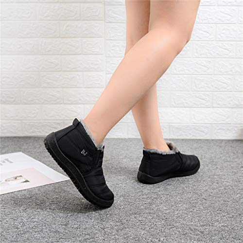 UMore Botas de Mujer 2020 Otoño Invierno Goma Encaje Forro de Piel Punta Redonda Botas de Nieve Zapatos de Trabajo Formal Calzado Antideslizante Ligero Botines Que Caminan
