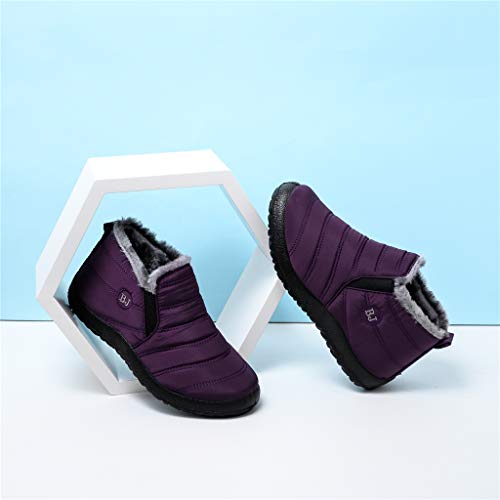 UMore Botas de Mujer 2020 Otoño Invierno Goma Encaje Forro de Piel Punta Redonda Botas de Nieve Zapatos de Trabajo Formal Calzado Antideslizante Ligero Botines Que Caminan