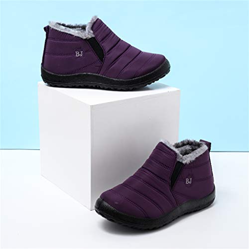 UMore Botas de Mujer 2020 Otoño Invierno Goma Encaje Forro de Piel Punta Redonda Botas de Nieve Zapatos de Trabajo Formal Calzado Antideslizante Ligero Botines Que Caminan