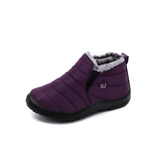 UMore Botas de Mujer 2020 Otoño Invierno Goma Encaje Forro de Piel Punta Redonda Botas de Nieve Zapatos de Trabajo Formal Calzado Antideslizante Ligero Botines Que Caminan