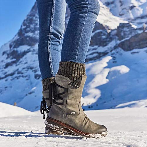 UMore Botas de Mujer Otoño Invierno 2020 Tacon Bajo Zapatos Largas Botas Forrado de Piel Antideslizante Cómodo Cremallera Hebilla