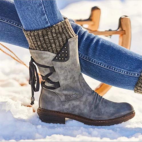 UMore Botas de Mujer Otoño Invierno 2020 Tacon Bajo Zapatos Largas Botas Forrado de Piel Antideslizante Cómodo Cremallera Hebilla