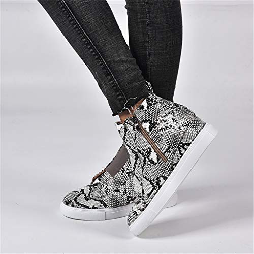 UMore Botas de Mujer Zapatillas Deportivas De Mujer Cuña PU Piel Altas Plataforma Tacon Sneakers Planos Zapatos Mocasines Comodas