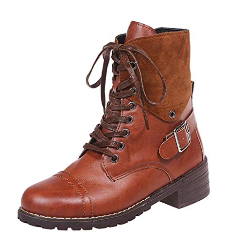 UMore Botas Militares Botas Mujer Invierno Nieve de Cuero PU Zapatos Planas Calentar Piel Forro Cordones Botas Senderismo Snow Boots Outdoor
