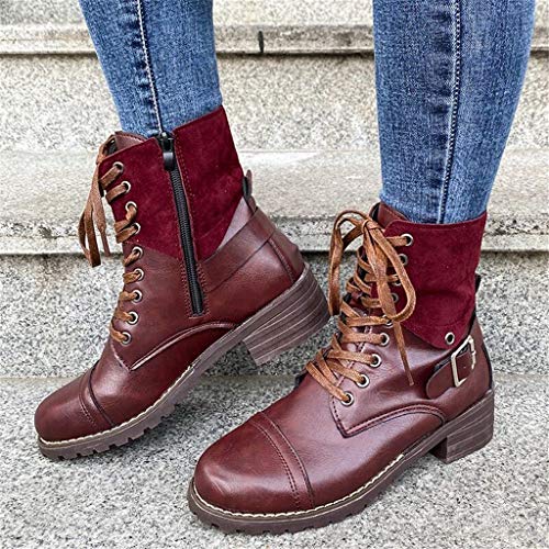 UMore Botas Militares Botas Mujer Invierno Nieve de Cuero PU Zapatos Planas Calentar Piel Forro Cordones Botas Senderismo Snow Boots Outdoor