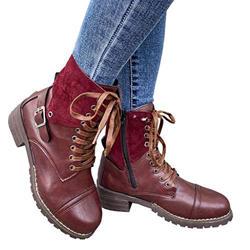 UMore Botas Militares Botas Mujer Invierno Nieve de Cuero PU Zapatos Planas Calentar Piel Forro Cordones Botas Senderismo Snow Boots Outdoor