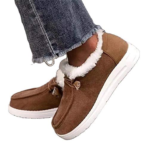 UMore Zapatillas de estar por casa Botas Nieve Mujer Zapatos de Invierno Fur Forro Calentitas Botines Antideslizante Peso Ligero Plano Corto Botas Cómodo