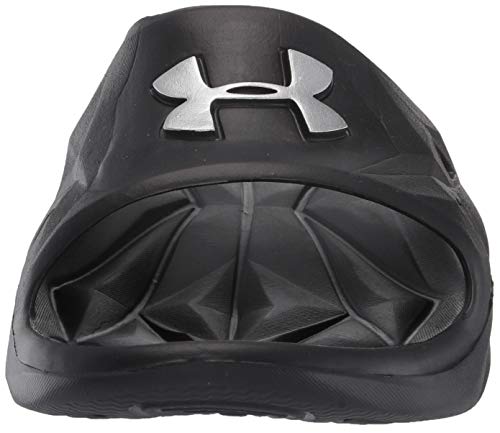 Under Armour Slides UA Locker III Chanclas de hombre, zapatos para playa de secado rápido, chanclas con correa ideales para el vestuario y la piscina, Black/Metallic Silver (001), 12