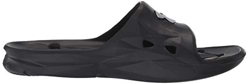 Under Armour Slides UA Locker III Chanclas de hombre, zapatos para playa de secado rápido, chanclas con correa ideales para el vestuario y la piscina, Black/Metallic Silver (001), 12