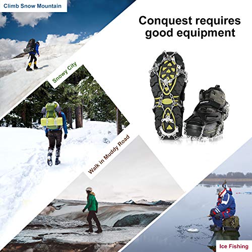 Unigear Crampones Ligero de Nieve Hielo 18 Puntas Dientes De Acero Zapatos Antideslizante para Cámping Alpinismo Acampada Senderismo Marcha Invierno