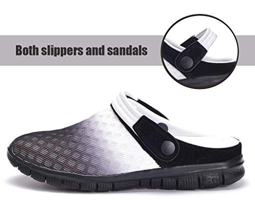 Unisex Hombres Mujeres Zuecos Zapatillas de Playa Respirable Malla Ahueca hacia Fuera Las Sandalias Zapatos Vernano - Negro Blanco, 42 EU