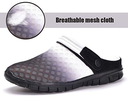 Unisex Hombres Mujeres Zuecos Zapatillas de Playa Respirable Malla Ahueca hacia Fuera Las Sandalias Zapatos Vernano - Negro Blanco, 42 EU