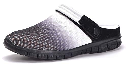 Unisex Hombres Mujeres Zuecos Zapatillas de Playa Respirable Malla Ahueca hacia Fuera Las Sandalias Zapatos Vernano - Negro Blanco, 42 EU