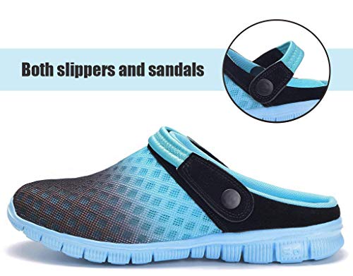 Unisex Hombres Mujeres Zuecos Zapatillas de Playa Respirable Malla Ahueca hacia Fuera Las Sandalias Zapatos Vernano - Negro Cielo Azul, 40 EU