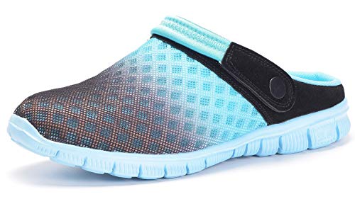 Unisex Hombres Mujeres Zuecos Zapatillas de Playa Respirable Malla Ahueca hacia Fuera Las Sandalias Zapatos Vernano - Negro Cielo Azul, 40 EU