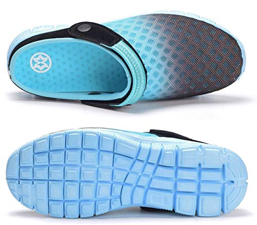 Unisex Hombres Mujeres Zuecos Zapatillas de Playa Respirable Malla Ahueca hacia Fuera Las Sandalias Zapatos Vernano - Negro Cielo Azul, 40 EU