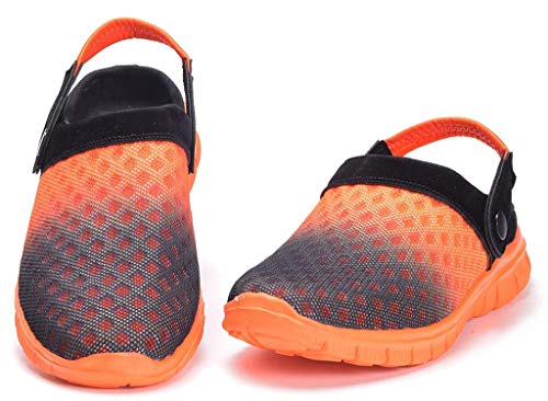 Unisex Hombres Mujeres Zuecos Zapatillas de Playa Respirable Malla Ahueca hacia Fuera Las Sandalias Zapatos Vernano - Negro Naranja, 42 EU