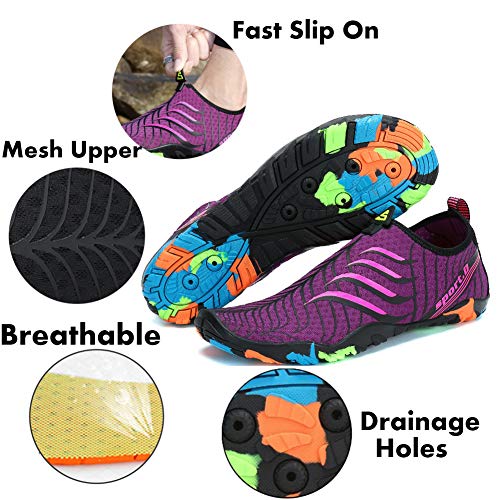 Unisex Zapatos de Agua Antideslizante Secado Rápido Natación Playa Surf Escarpines para Hombre Mujer Morado 39
