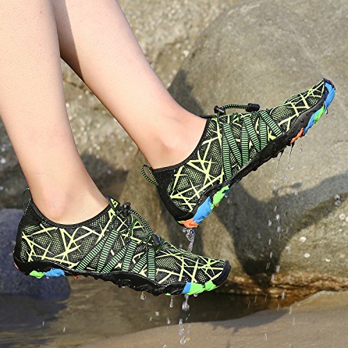 Unisex Zapatos de Agua Antideslizante Secado Rápido Natación Playa Surf Escarpines para Hombre Mujer Verde 42