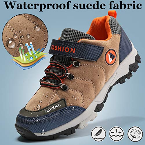 Unitysow Zapatos de Niños Zapatillas de Senderismo Botas de Montaña Impermeables Deportiva al Aire Libre Senderismo Calzado de Trekking EU31-40,Beige,EU33