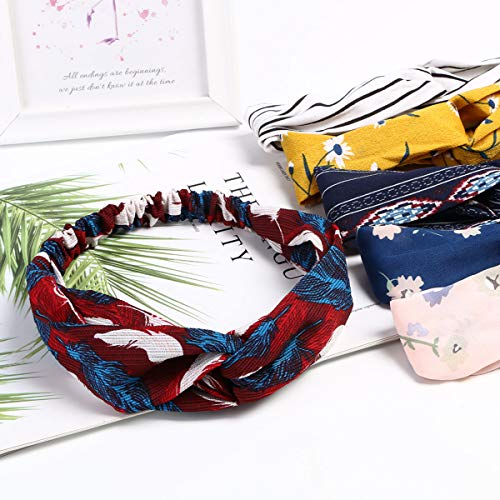 URAQT Diademas Mujer, Boho Diademas para Mujeres Flor Vintage Impreso Criss Cross Anudado Elástico Banda para el Cabello Stretchy Head Wrap Twisted Accesorios para el Cabello Lindo Paquete de 12pcs