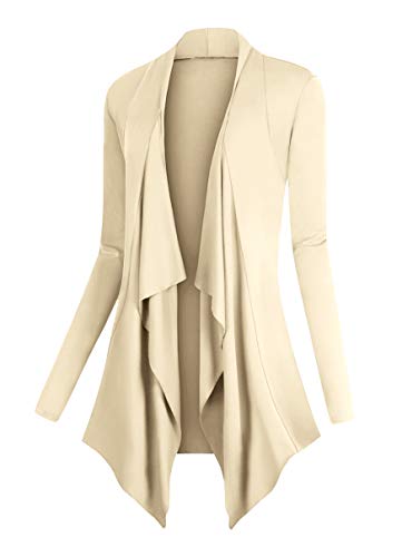 Urban GoCo Mujeres Cárdigan Drapeado de Manga Larga Chaqueta con Frente Abierto Rebecas Dobladillo Irregular (Small, Silver Mink)