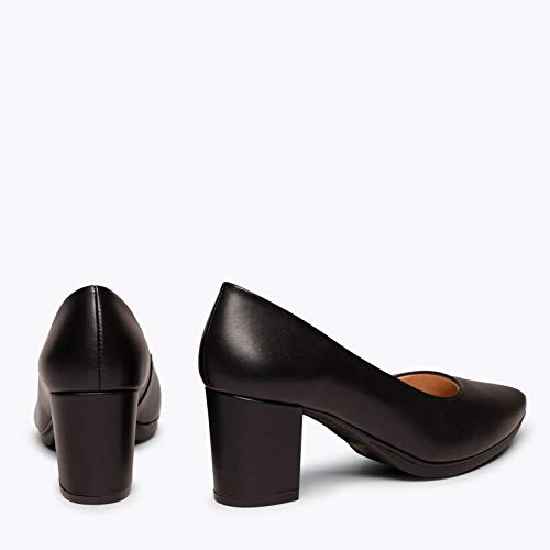 Urban S Salon Zapato de Piel Negro con tacón Medio