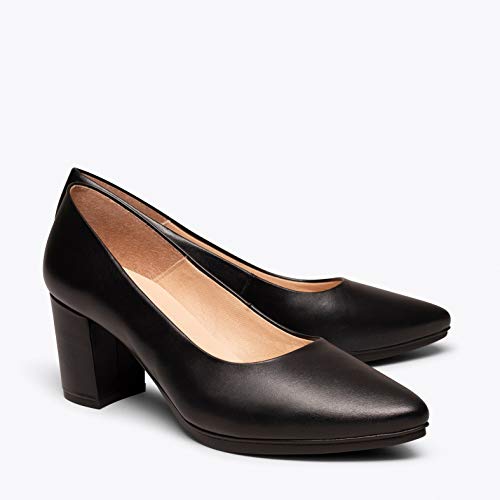 Urban S Salon Zapato de Piel Negro con tacón Medio